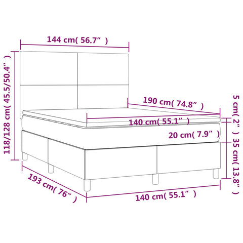 vidaXL Boxspringbett mit Matratze & LED Dunkelgrün 140x190 cm Samt