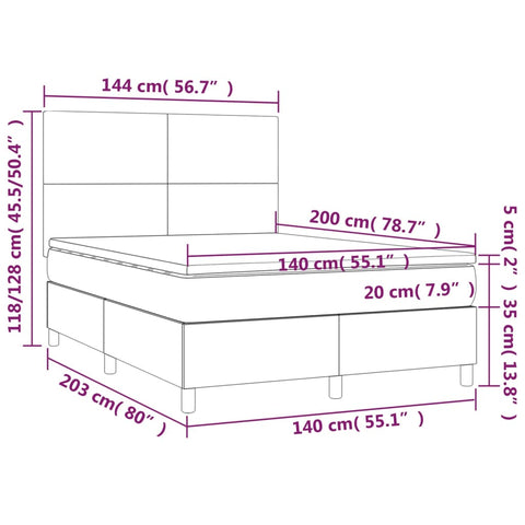 vidaXL Boxspringbett mit Matratze & LED Dunkelgrün 140x200 cm Samt