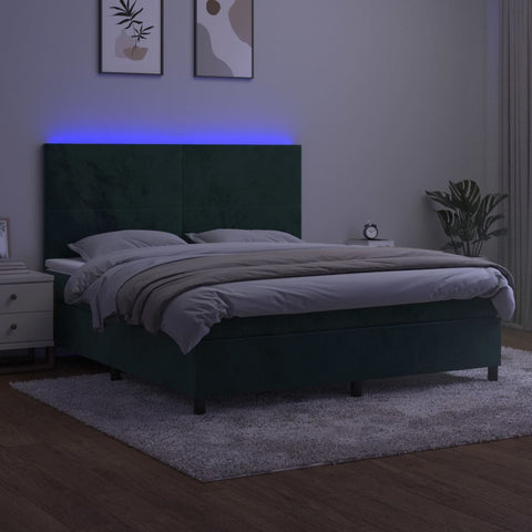 vidaXL Boxspringbett mit Matratze & LED Dunkelgrün 160x200 cm Samt