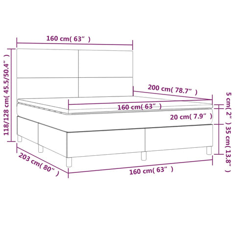 vidaXL Boxspringbett mit Matratze & LED Dunkelgrün 160x200 cm Samt