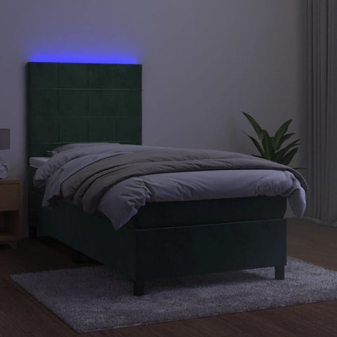 vidaXL Boxspringbett mit Matratze & LED Dunkelgrün 80x200 cm Samt