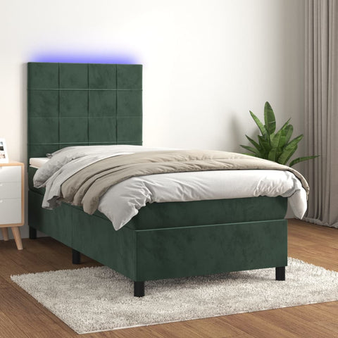 vidaXL Boxspringbett mit Matratze & LED Dunkelgrün 80x200 cm Samt