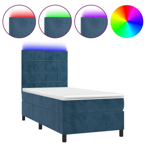 vidaXL Boxspringbett mit Matratze & LED Dunkelblau 80x200 cm Samt