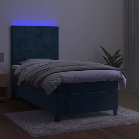 vidaXL Boxspringbett mit Matratze & LED Dunkelblau 80x200 cm Samt