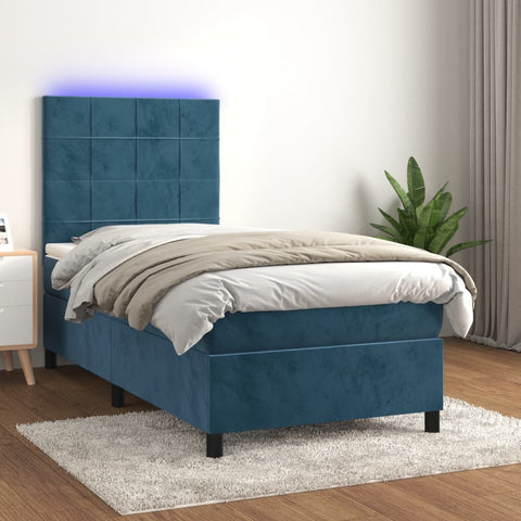 vidaXL Boxspringbett mit Matratze & LED Dunkelblau 90x190 cm Samt