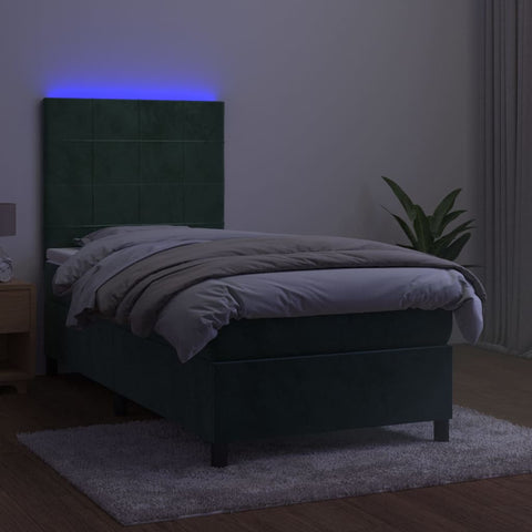 vidaXL Boxspringbett mit Matratze & LED Dunkelgrün 100x200 cm Samt