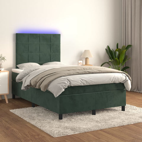 vidaXL Boxspringbett mit Matratze & LED Dunkelgrün 120x200 cm Samt