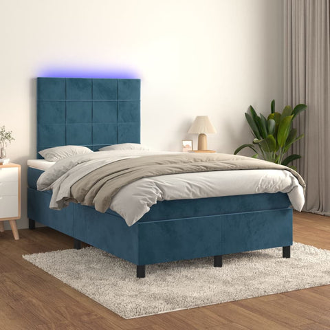 vidaXL Boxspringbett mit Matratze & LED Dunkelblau 120x200 cm Samt