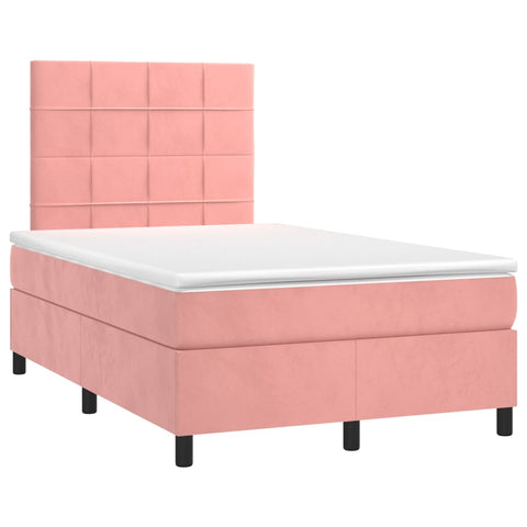 vidaXL Boxspringbett mit Matratze & LED Rosa 120x200 cm Samt