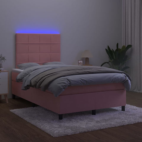 vidaXL Boxspringbett mit Matratze & LED Rosa 120x200 cm Samt