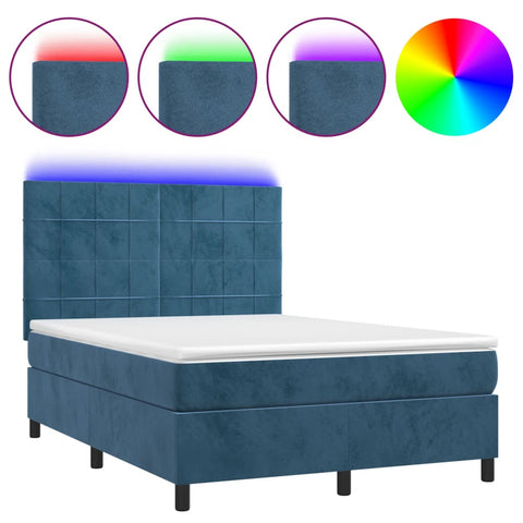 vidaXL Boxspringbett mit Matratze & LED Dunkelblau 140x190 cm Samt