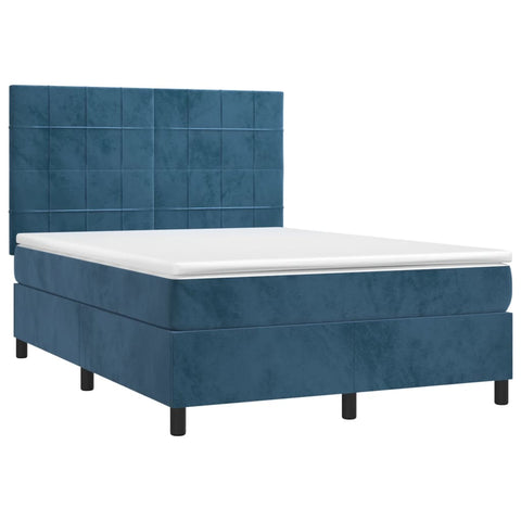 vidaXL Boxspringbett mit Matratze & LED Dunkelblau 140x190 cm Samt