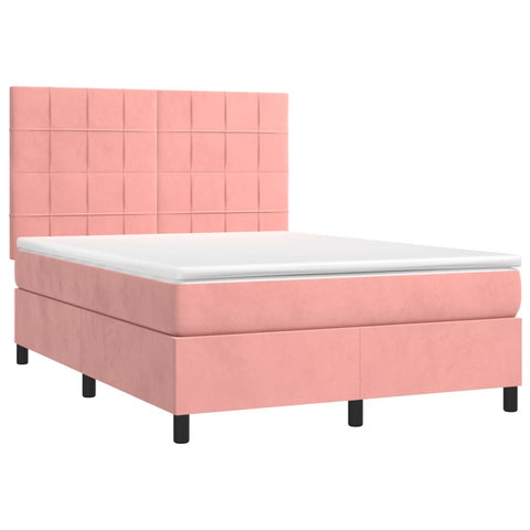 vidaXL Boxspringbett mit Matratze & LED Rosa 140x190 cm Samt