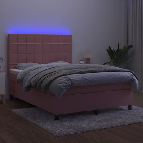 vidaXL Boxspringbett mit Matratze & LED Rosa 140x190 cm Samt