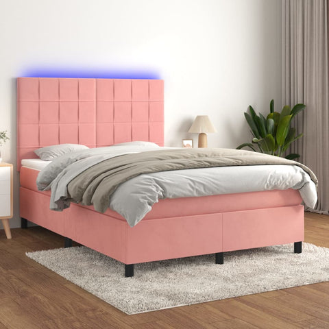 vidaXL Boxspringbett mit Matratze & LED Rosa 140x190 cm Samt