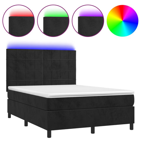 vidaXL Boxspringbett mit Matratze & LED Schwarz 140x200 cm Samt