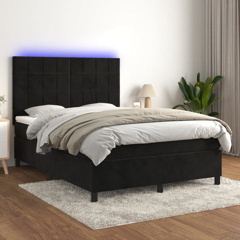 vidaXL Boxspringbett mit Matratze & LED Schwarz 140x200 cm Samt