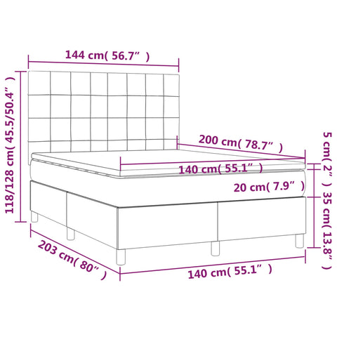 vidaXL Boxspringbett mit Matratze & LED Rosa 140x200 cm Samt