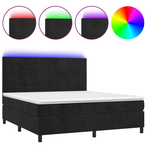 vidaXL Boxspringbett mit Matratze & LED Schwarz 160x200 cm Samt