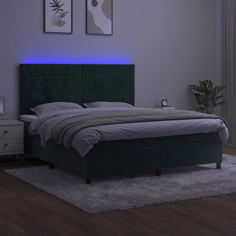 vidaXL Boxspringbett mit Matratze & LED Dunkelgrün 160x200 cm Samt