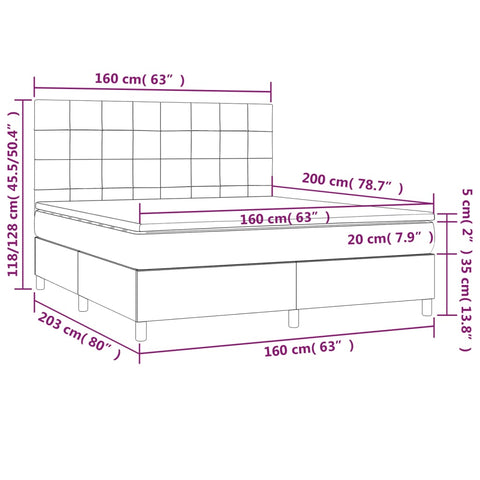 vidaXL Boxspringbett mit Matratze & LED Dunkelblau 160x200 cm Samt