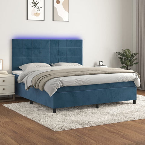 vidaXL Boxspringbett mit Matratze & LED Dunkelblau 160x200 cm Samt