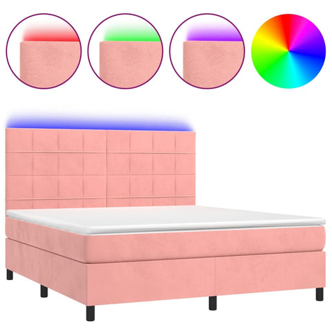 vidaXL Boxspringbett mit Matratze & LED Rosa 160x200 cm Samt