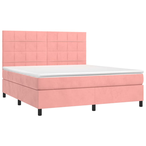 vidaXL Boxspringbett mit Matratze & LED Rosa 160x200 cm Samt