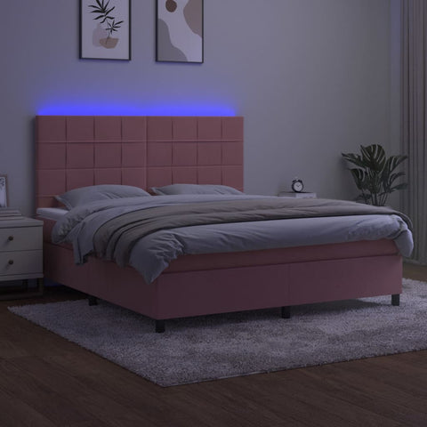 vidaXL Boxspringbett mit Matratze & LED Rosa 160x200 cm Samt