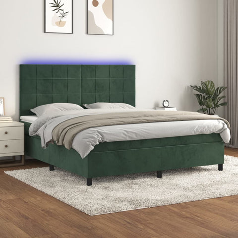 vidaXL Boxspringbett mit Matratze & LED Dunkelgrün 180x200 cm Samt