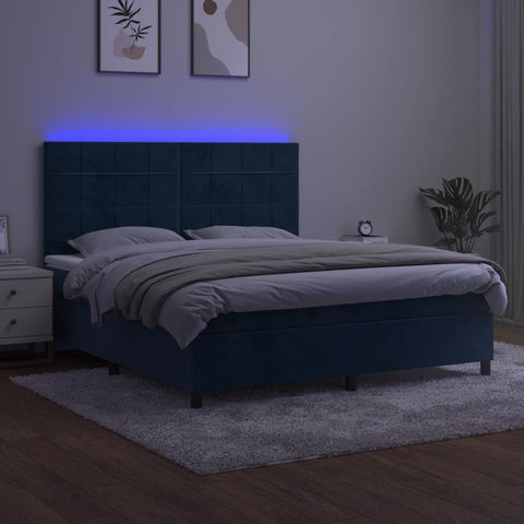 vidaXL Boxspringbett mit Matratze & LED Dunkelblau 180x200 cm Samt