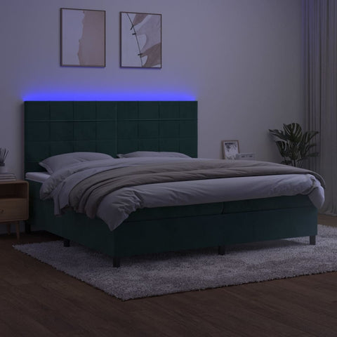 vidaXL Boxspringbett mit Matratze & LED Dunkelgrün 200x200 cm Samt