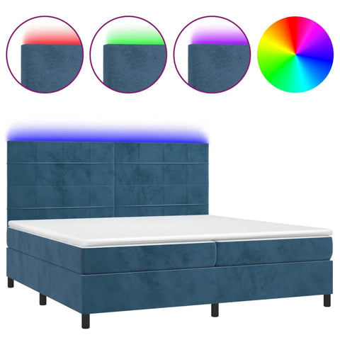 vidaXL Boxspringbett mit Matratze & LED Dunkelblau 200x200 cm Samt