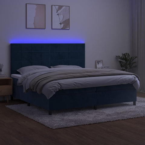 vidaXL Boxspringbett mit Matratze & LED Dunkelblau 200x200 cm Samt