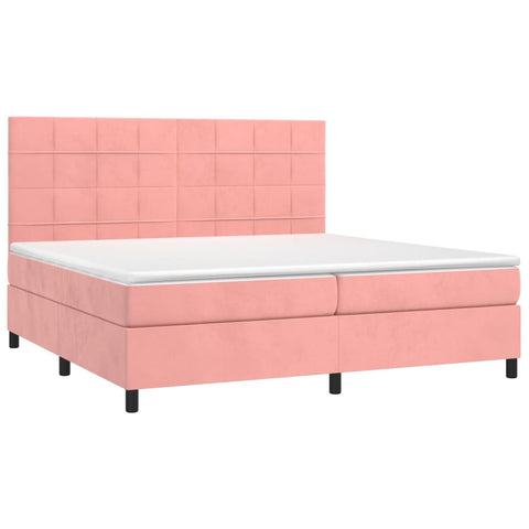 vidaXL Boxspringbett mit Matratze & LED Rosa 200x200 cm Samt