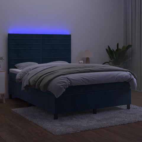 vidaXL Boxspringbett mit Matratze & LED Dunkelblau 140x190 cm Samt