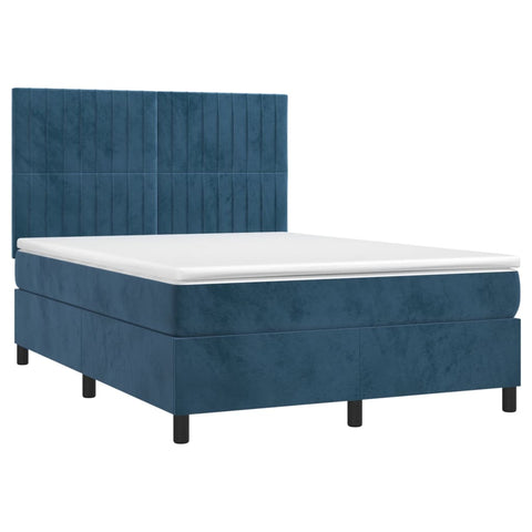 vidaXL Boxspringbett mit Matratze & LED Dunkelblau 140x190 cm Samt