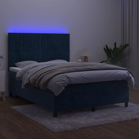 vidaXL Boxspringbett mit Matratze & LED Dunkelblau 140x200 cm Samt