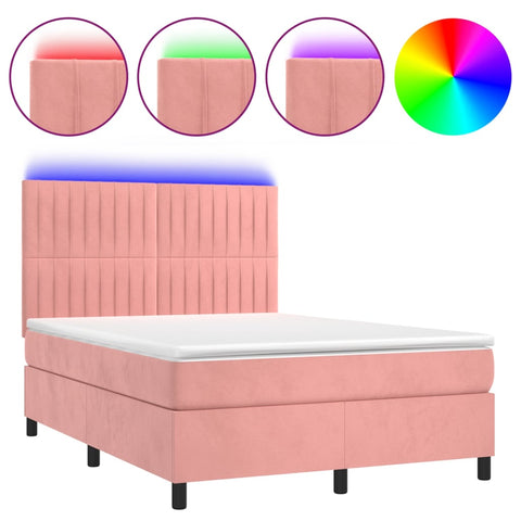 vidaXL Boxspringbett mit Matratze & LED Rosa 140x200 cm Samt