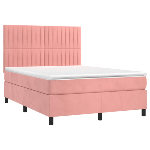 vidaXL Boxspringbett mit Matratze & LED Rosa 140x200 cm Samt