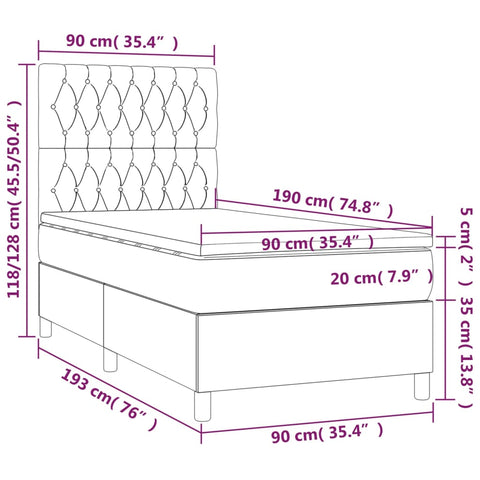 vidaXL Boxspringbett mit Matratze & LED Dunkelgrün 90x190 cm Samt