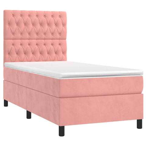 vidaXL Boxspringbett mit Matratze & LED Rosa 90x190 cm Samt