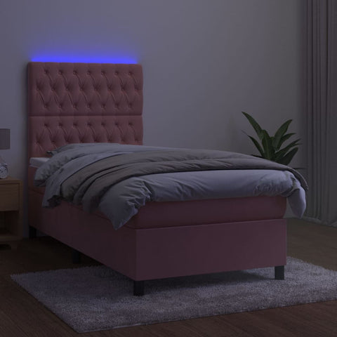 vidaXL Boxspringbett mit Matratze & LED Rosa 90x190 cm Samt