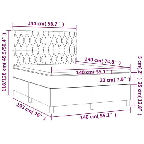 Boxspringbett mit Matratze & LED Hellgrau 140x190 cm Samt