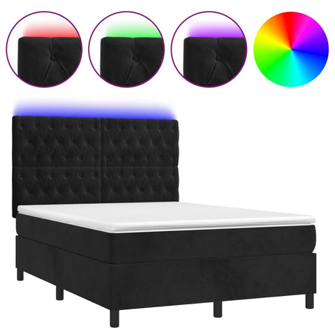 Boxspringbett mit Matratze & LED Schwarz 140x200 cm Samt