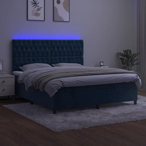 Boxspringbett mit Matratze & LED Dunkelblau 160x200 cm Samt