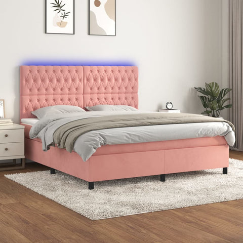 Boxspringbett mit Matratze & LED Rosa 160x200 cm Samt