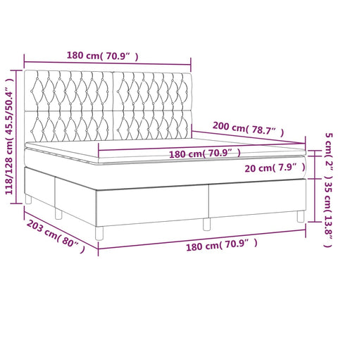 vidaXL Boxspringbett mit Matratze & LED Dunkelgrün 180x200 cm Samt