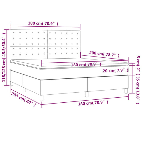 vidaXL Boxspringbett mit Matratze & LED Dunkelgrün 180x200 cm Samt