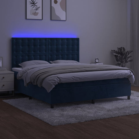 vidaXL Boxspringbett mit Matratze & LED Dunkelblau 180x200 cm Samt